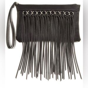 CARLOS SANTANA. Women's Black Julietta Fringe Wristlet Clutch